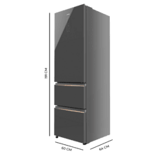 Bolero CoolMarket Combi FD 400 Grey Glass E Frigorífico con capacidad de 400L, Ancho de 60 cm y alto de 191 cm, Sistema Total NoFrost, Max Inside, Distribución de frío Multi AirFlow, Display Digital Exterior, Interior con diseño Premium en color gris, Cajones para fruta y verdura, Clasificación energética Clase E, Compresor Inverter de bajo consumo y silencioso, Funciones Fast Cooling, Fast Freezer, Modo ECO, Alarmas puerta abierta, temperatura y fallo de funcionamiento.