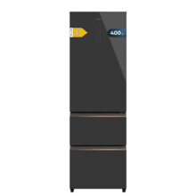 Bolero CoolMarket Combi FD 400 Grey Glass E Réfrigérateur-congélateur French Door en verre noir, capacité de 400L, largeur 60cm et hauteur 191cm, Total NoFrost, Max Inside, distribution du froid Multi AirFlow, écran digital extérieur, intérieur avec design premium en couleur noir, bacs à fruits et légumes, classification énergétique E, compresseur Inverter à faible consommation et silencieux, Fast Cooling et Fast Freezer, Mode ECO, alarme de porte ouverte et de température