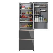 Bolero CoolMarket Combi FD 400 Grey Glass E Réfrigérateur-congélateur French Door en verre noir, capacité de 400L, largeur 60cm et hauteur 191cm, Total NoFrost, Max Inside, distribution du froid Multi AirFlow, écran digital extérieur, intérieur avec design premium en couleur noir, bacs à fruits et légumes, classification énergétique E, compresseur Inverter à faible consommation et silencieux, Fast Cooling et Fast Freezer, Mode ECO, alarme de porte ouverte et de température