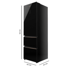 Bolero CoolMarket Combi FD 400 Black Glass E Frigorífico con capacidad de 400L, Ancho de 60 cm y alto de 191 cm, Sistema Total NoFrost, Max Inside, Distribución de frío Multi AirFlow, Display Digital Exterior, Interior con diseño Premium en color gris, Cajones para fruta y verdura, Clasificación energética Clase E, Compresor Inverter de bajo consumo y silencioso, Funciones Fast Cooling, Fast Freezer, Modo ECO, Alarmas puerta abierta, temperatura y fallo de funcionamiento.