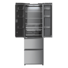 Bolero CoolMarket Combi F2D 400 Inox E Frigorífico con Capacidad de 400 Litros, Ancho de 60 cm y alto de 191 cm, Sistema Total NoFrost, Max Inside, Distribución de frío Multi AirFlow, Display Digital Exterior, Interior con diseño Premium en color gris, Cajones para fruta y verdura (uno convertible), Clasificación energética Clase E, Compresor Inverter de bajo consumo y silencioso, Funciones Fast Cooling, Fast Freezer, Modo ECO, Alarmas puerta abierta, temperatura y fallo de funcionamiento.