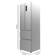 Bolero CoolMarket Combi F2D 400 Inox E Frigorífico con Capacidad de 400 Litros, Ancho de 60 cm y alto de 191 cm, Sistema Total NoFrost, Max Inside, Distribución de frío Multi AirFlow, Display Digital Exterior, Interior con diseño Premium en color gris, Cajones para fruta y verdura (uno convertible), Clasificación energética Clase E, Compresor Inverter de bajo consumo y silencioso, Funciones Fast Cooling, Fast Freezer, Modo ECO, Alarmas puerta abierta, temperatura y fallo de funcionamiento.