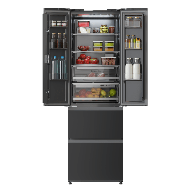 Bolero CoolMarket Combi F2D 400 Dark E Frigorífico con Capacidad 400 Litros, Ancho de 60 cm y alto de 191 cm, Sistema Total NoFrost, Max Inside, Distribución de frío Multi AirFlow, Display Digital Exterior, Interior con diseño Premium en color gris, Cajones para fruta y verdura (uno convertible), Clasificación energética Clase E, Compresor Inverter de bajo consumo y silencioso, Funciones Fast Cooling, Fast Freezer, Modo ECO, Alarmas puerta abierta, temperatura y fallo de funcionamiento.