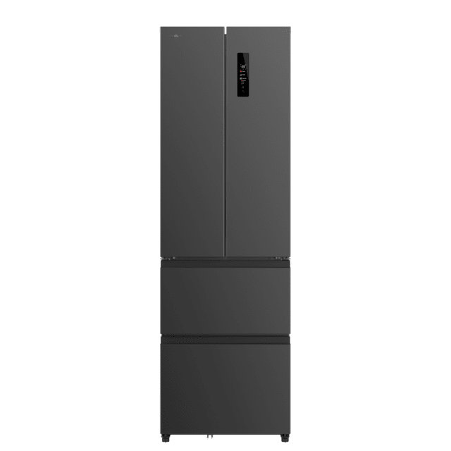 Bolero CoolMarket Combi F2D 400 Dark E Frigorífico con Capacidad 400 Litros, Ancho de 60 cm y alto de 191 cm, Sistema Total NoFrost, Max Inside, Distribución de frío Multi AirFlow, Display Digital Exterior, Interior con diseño Premium en color gris, Cajones para fruta y verdura (uno convertible), Clasificación energética Clase E, Compresor Inverter de bajo consumo y silencioso, Funciones Fast Cooling, Fast Freezer, Modo ECO, Alarmas puerta abierta, temperatura y fallo de funcionamiento.