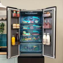 Bolero CoolMarket Combi F2D 400 Black Glass E Frigorífico Combi French Door 4 Puertas Cristal Negro, Capacidad de 400 Litros, Ancho de 60 cm y alto de 191 cm, Sistema Total NoFrost, Max Inside, Distribución de frío Multi AirFlow, Display Digital Exterior, , Cajones para fruta y verdura, Clase E, Compresor Inverter, Funciones Fast Cooling, Fast Freezer, Modo ECO, Alarmas puerta abierta, temperatura y fallo de funcionamiento.