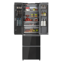 Bolero CoolMarket Combi F2D 400 Black Glass E Frigorífico Combi French Door 4 Puertas Cristal Negro, Capacidad de 400 Litros, Ancho de 60 cm y alto de 191 cm, Sistema Total NoFrost, Max Inside, Distribución de frío Multi AirFlow, Display Digital Exterior, , Cajones para fruta y verdura, Clase E, Compresor Inverter, Funciones Fast Cooling, Fast Freezer, Modo ECO, Alarmas puerta abierta, temperatura y fallo de funcionamiento.