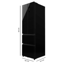 Bolero CoolMarket Combi F2D 400 Black Glass E Frigorífico Combi French Door 4 Puertas Cristal Negro, Capacidad de 400 Litros, Ancho de 60 cm y alto de 191 cm, Sistema Total NoFrost, Max Inside, Distribución de frío Multi AirFlow, Display Digital Exterior, , Cajones para fruta y verdura, Clase E, Compresor Inverter, Funciones Fast Cooling, Fast Freezer, Modo ECO, Alarmas puerta abierta, temperatura y fallo de funcionamiento.