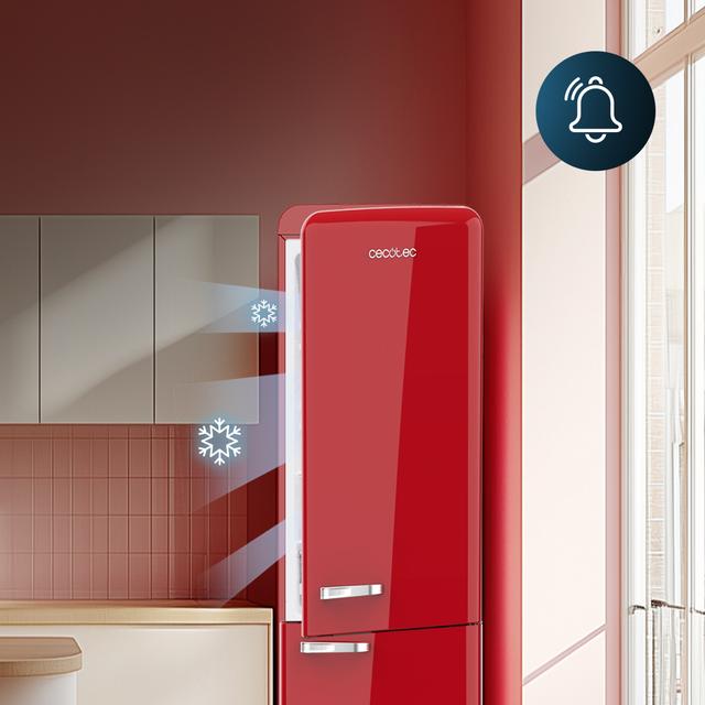 Bolero CoolMarket Combi Origin 231 NF Red E Frigorífico combi retro rojo, 176,5cm alto y 54cm ancho, capacidad 231L, Total No Frost y clase E y con sistema Multi Air Flow. Además, cuenta con el modo Fast Cooling.