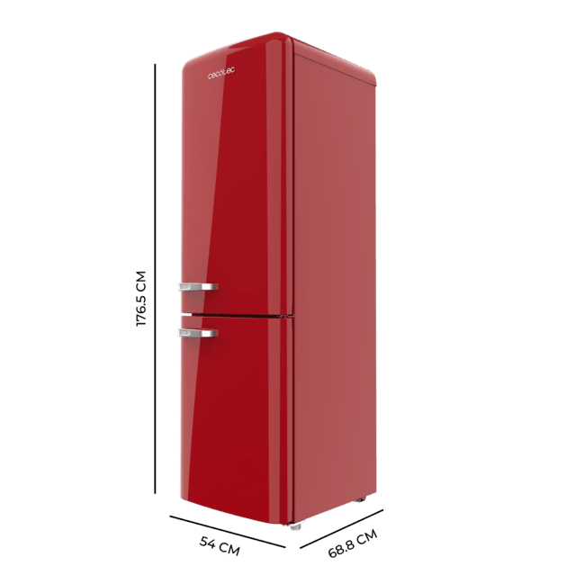 Bolero CoolMarket Combi Origin 231 NF Red E Frigorífico combi retro rojo, 176,5cm alto y 54cm ancho, capacidad 231L, Total No Frost y clase E y con sistema Multi Air Flow. Además, cuenta con el modo Fast Cooling.