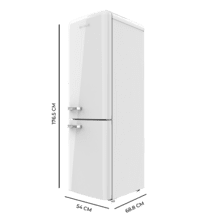 Bolero CoolMarket Combi Origin 231 NF White E Frigorífico combi retro blanco, 176,5cm alto y 54cm ancho, capacidad 231L, Total No Frost y clase E y con sistema Multi Air Flow. Además, cuenta con el modo Fast Cooling.