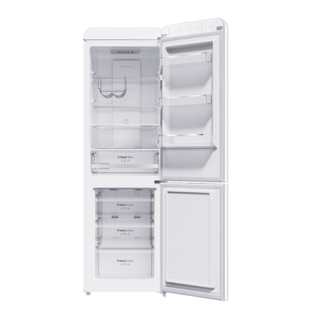 Bolero CoolMarket Combi Origin 231 NF White E Frigorífico combi retro blanco, 176,5cm alto y 54cm ancho, capacidad 231L, Total No Frost y clase E y con sistema Multi Air Flow. Además, cuenta con el modo Fast Cooling.