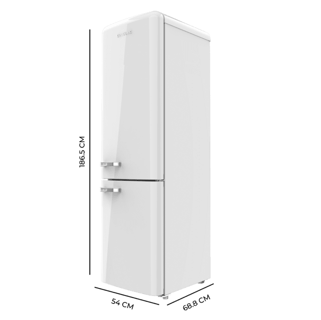 Bolero CoolMarket Combi Origin 250 NF White E Frigorífico combi retro rojo, 186,5cm alto y 54cm ancho, capacidad 250L, Total No Frost y clase E y con sistema Multi Air Flow. Además, cuenta con el modo Fast Cooling.