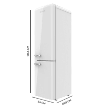 Bolero CoolMarket Combi Origin 250 NF White E Frigorífico combi retro rojo, 186,5cm alto y 54cm ancho, capacidad 250L, Total No Frost y clase E y con sistema Multi Air Flow. Además, cuenta con el modo Fast Cooling.