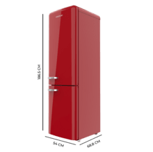 Bolero CoolMarket Combi Origin 250 NF Red E Frigorífico combi retro blanco, 186,5cm alto y 54 cm ancho, capacidad 250L, Total No Frost y clase E y con sistema Multi Air Flow. Además, cuenta con el modo Fast Cooling.