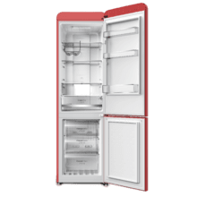 Bolero CoolMarket Combi Origin 250 NF Red E Frigorífico combi retro blanco, 186,5cm alto y 54 cm ancho, capacidad 250L, Total No Frost y clase E y con sistema Multi Air Flow. Además, cuenta con el modo Fast Cooling.