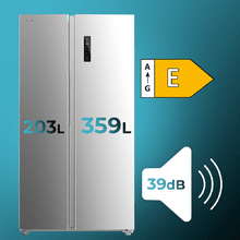 Réfrigérateur américain Side by Side Bolero CoolMarket SBS 562 Inox E en acier inoxydable, de 177 cm de haut et 91,2 cm de large, d'une capacité de 562 L, Total No Frost, avec compresseur Inverter Plus et système Multi AirFlow. De plus, il dispose des modes Refroidissement Rapide et Congélation Rapide.