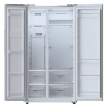 Bolero CoolMarket SBS 562 Inox E Frigorífico americano Side by Side inox, 177cm alto y 91,2cm ancho, con 562L de capacidad, Total No Frost, con compresor Inverter Plus y Sistema Multi AirFlow. Además, cuenta con el modo Fast Cooling y Fast Freezing