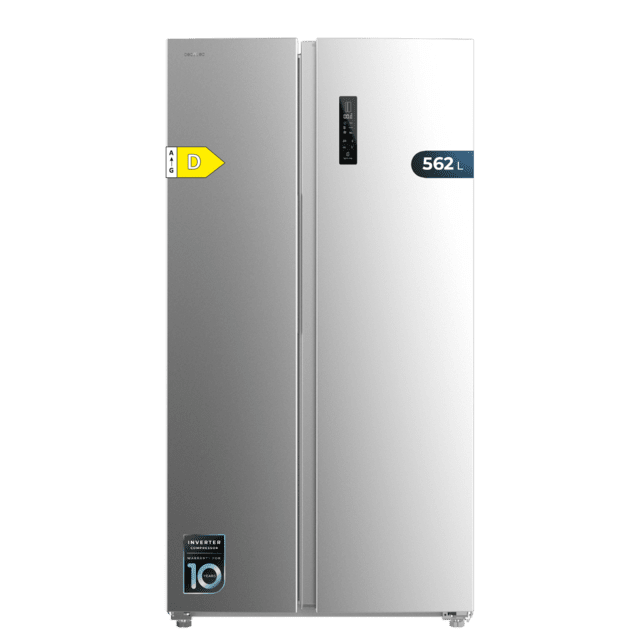 Bolero CoolMarket SBS 562 Inox D Frigorífico americano Side by Side inox, 177cm alto y 91,2cm ancho, con 562L de capacidad, Total No Frost, con compresor Inverter Plus y Sistema Multi AirFlow. Además, cuenta con el modo Fast Cooling y Fast Freezing