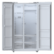 Réfrigérateur américain Side by Side Bolero CoolMarket SBS 562 Inox D en acier inoxydable, de 177 cm de haut et 91,2 cm de large, d'une capacité de 562 L, Total No Frost, avec compresseur Inverter Plus et système Multi AirFlow. De plus, il dispose des modes Refroidissement Rapide et Congélation Rapide.
