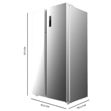 Réfrigérateur américain Side by Side Bolero CoolMarket SBS 562 Inox D en acier inoxydable, de 177 cm de haut et 91,2 cm de large, d'une capacité de 562 L, Total No Frost, avec compresseur Inverter Plus et système Multi AirFlow. De plus, il dispose des modes Refroidissement Rapide et Congélation Rapide.