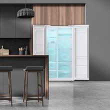 Réfrigérateur américain Side by Side Bolero CoolMarket SBS 562 Inox D en acier inoxydable, de 177 cm de haut et 91,2 cm de large, d'une capacité de 562 L, Total No Frost, avec compresseur Inverter Plus et système Multi AirFlow. De plus, il dispose des modes Refroidissement Rapide et Congélation Rapide.