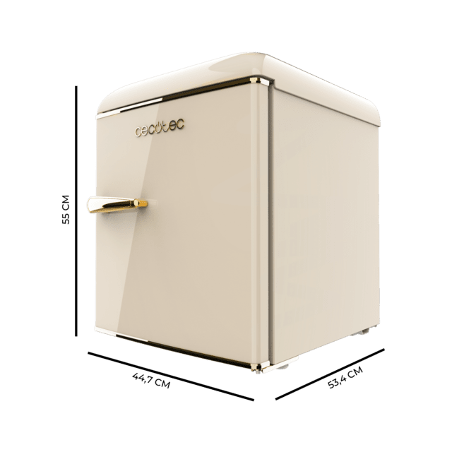 Bolero CoolMarket TT Origin 45 Beige E Mini frigorifero da tavolo beige retrò alto 55 cm e largo 44,7 cm con capacità di 45 litri, classe energetica E, Icebox e maniglia cromata.