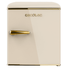 Bolero CoolMarket TT Origin 45 Beige E Mini-réfrigérateur rétro beige de 55 cm de hauteur et 44,7 cm de largeur avec une capacité de 45 litres, classe énergétique E, Icebox et poignée chromée dorée.