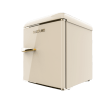 Bolero CoolMarket TT Origin 45 Beige E Mini-réfrigérateur rétro beige de 55 cm de hauteur et 44,7 cm de largeur avec une capacité de 45 litres, classe énergétique E, Icebox et poignée chromée dorée.