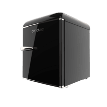 Bolero CoolMarket TT Origin 45 Black E Mini frigorífico retro sobremesa negro de 55cm de alto y 44,7cm de ancho con capacidad de 45L, clase energética E, Icebox y tirador cromado gold rose.