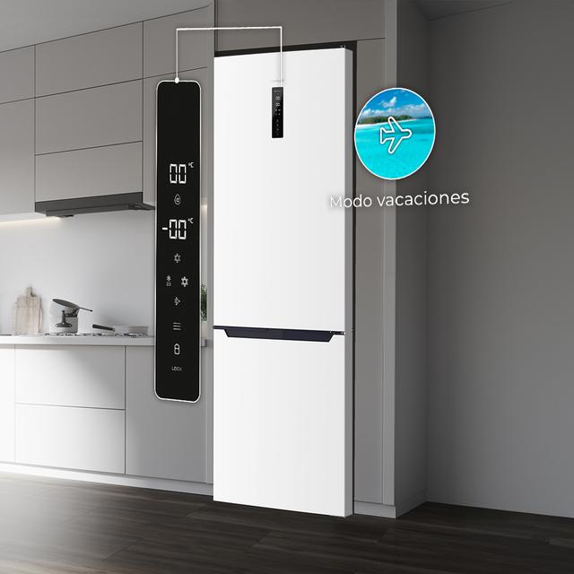 Bolero CoolMarket Combi 322T White D Frigorífico combi blanco, 185cm de alto y 60 cm de ancho, con 322L de capacidad, compresor Inverter Plus,Total No Frost, clase energética D y con sistema Multi Air Flow.