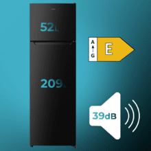 Bolero CoolMarket 2D 261 Black E Frigorífico de dos puertas negro, 169,3 de alto y 54 de ancho, 261 litros, Defrost, clase energética E y con modo Fast Freezing