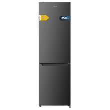 Bolero CoolMarket Combi 250 Dark E Frigorífico combi inox oscuro, 180cm de alto y 55 cm de ancho, con 250 litros de capacidad, Total No Frost, clase energética E y con sistema Multi Air Flow. Además, cuenta con el modo Fast Cooling y cajón Humidity Box con regulación de humedad así como alarmas de puerta abierta y fallo de funcionamiento.