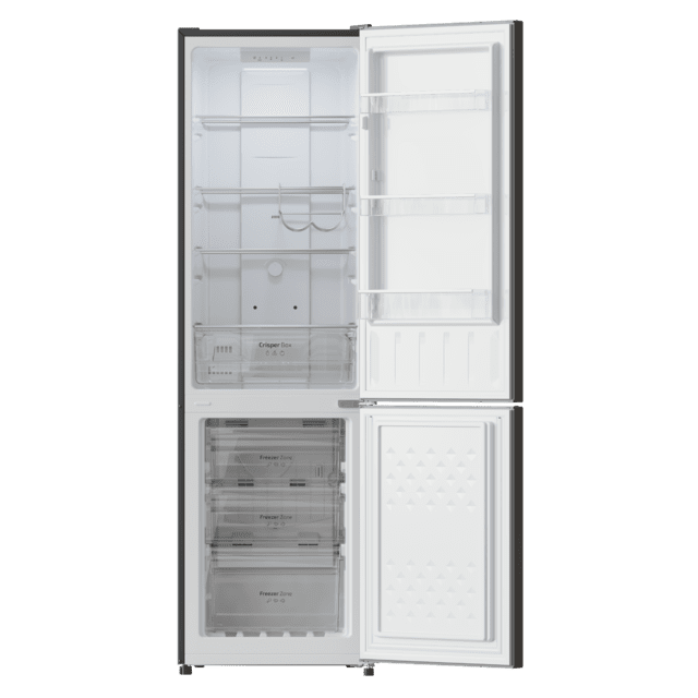 Bolero CoolMarket Combi 250 Dark E Frigorífico combi inox oscuro, 180cm de alto y 55 cm de ancho, con 250 litros de capacidad, Total No Frost, clase energética E y con sistema Multi Air Flow. Además, cuenta con el modo Fast Cooling y cajón Humidity Box con regulación de humedad así como alarmas de puerta abierta y fallo de funcionamiento.