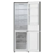 Bolero CoolMarket Combi 250 Dark E Frigorífico combinado em aço inox Dark, 180cm de altura e 55cm de largura, com capacidade de 250 litros, Total No Frost, classe energética E e com sistema Multi Air Flow. Além disso, possui modo Fast Cooling e gaveta Humidity Box com regulagem de umidade, além de alarmes de porta aberta e mau funcionamento.