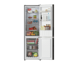 Bolero CoolMarket Combi 250 Grey Glass E Frigorífico combi cristal gris, 180cm de alto y 55 cm de ancho, con 250 litros de capacidad, Total No Frost, clase energética E y con sistema Multi Air Flow Además, Además, cuenta con el modo Fast Cooling y cajón Humidity Box con regulación de humedad así como alarmas de puerta abierta y fallo de funcionamiento.