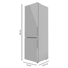 Bolero CoolMarket Combi 250 Grey Glass E Frigorífico combi cristal gris, 180cm de alto y 55 cm de ancho, con 250 litros de capacidad, Total No Frost, clase energética E y con sistema Multi Air Flow Además, Además, cuenta con el modo Fast Cooling y cajón Humidity Box con regulación de humedad así como alarmas de puerta abierta y fallo de funcionamiento.