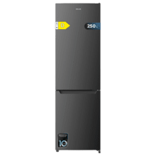 Bolero CoolMarket Combi 250 Dark D Frigorífico combi dark inox, 180cm de alto y 55 cm de ancho, con 250 litros de capacidad, compresor Inverter Plus, Total No Frost, clase energética E y con sistema Multi Air Flow Además, Además, cuenta con el modo Fast Cooling y cajón Humidity Box con regulación de humedad así como alarmas de puerta abierta y fallo de funcionamiento.