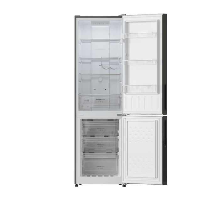 Bolero CoolMarket Combi 250 Grey Glass D Frigorífico combi cristal gris, 180cm de alto y 55 cm de ancho, con 250 litros de capacidad, compresor Inverter Plus, Total No Frost, clase energética D y con sistema Multi Air Flow. Además, cuenta con el modo Fast Cooling y cajón Humidity Box con regulación de humedad así como alarmas de puerta abierta y fallo de funcionamiento.