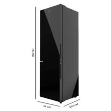 Bolero CoolMarket Combi 250 Black Glass D Frigorífico combi cristal negro, 180cm de alto y 55 cm de ancho, con 250 litros de capacidad, compresor Inverter Plus, Total No Frost, clase energética D y con sistema Multi Air Flow. Además, cuenta con el modo Fast Cooling y cajón Humidity Box con regulación de humedad así como alarmas de puerta abierta y fallo de funcionamiento.