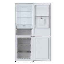 Bolero CoolMarket Combi 322 WD Inox E Frigorífico combi inox, 185,5cm de alto y 59,5 cm de ancho, con 322 litros de capacidad, compresor Inverter Plus, Total No Frost, dispensador de agua, clase energética D y con sistema Multi Air Flow. Además, cuenta con el modo Fast Cooling.