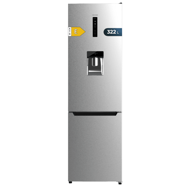 Bolero CoolMarket Combi 322 WD Inox E Frigorífico combi inox, 185,5cm de alto y 59,5 cm de ancho, con 322 litros de capacidad, compresor Inverter Plus, Total No Frost, dispensador de agua, clase energética D y con sistema Multi Air Flow. Además, cuenta con el modo Fast Cooling.