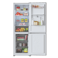 Bolero CoolMarket Combi 322 WD Inox E Frigorífico combi inox, 185,5cm de alto y 59,5 cm de ancho, con 322 litros de capacidad, compresor Inverter Plus, Total No Frost, dispensador de agua, clase energética D y con sistema Multi Air Flow. Además, cuenta con el modo Fast Cooling.