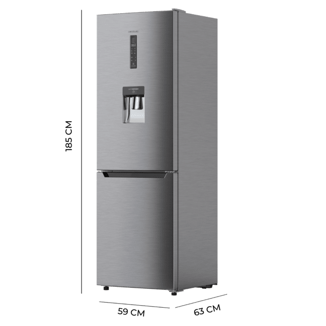 Bolero CoolMarket Combi 322 WD Inox E Frigorífico combi inox, 185,5cm de alto y 59,5 cm de ancho, con 322 litros de capacidad, compresor Inverter Plus, Total No Frost, dispensador de agua, clase energética D y con sistema Multi Air Flow. Además, cuenta con el modo Fast Cooling.