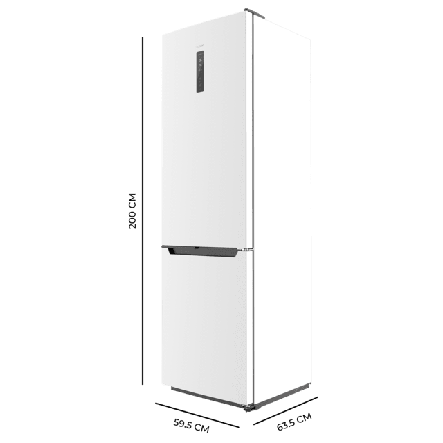 Bolero CoolMarket Combi 356 White E Frigorífico combi blanco, 200cm alto y 59,5 cm ancho, capacidad 356L, Total No Frost, clase energética E. Además, cuenta con distintos modos como Fast Cooling y Fast Freezing, así como sistemas como MultiAirFlow y modo vacaciones.