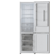 Bolero CoolMarket Combi 356 White E Frigorífico combi blanco, 200cm alto y 59,5 cm ancho, capacidad 356L, Total No Frost, clase energética E. Además, cuenta con distintos modos como Fast Cooling y Fast Freezing, así como sistemas como MultiAirFlow y modo vacaciones.