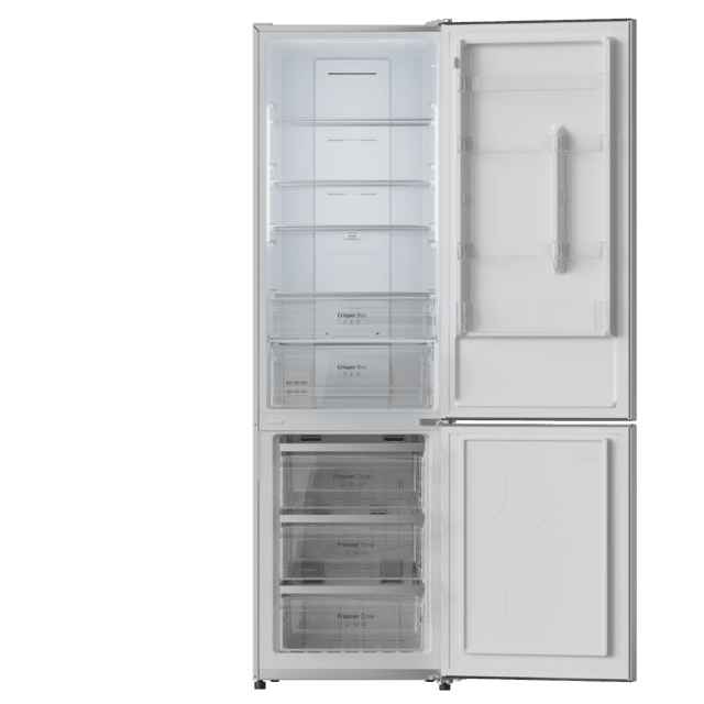 Bolero CoolMarket Combi 356 Inox E Frigorífico combi inox, 200cm alto y 59,5 cm ancho, capacidad 356L, Total No Frost, clase energética E. Además, cuenta con distintos modos como Fast Cooling y Fast Freezing, así como sistemas como MultiAirFlow y modo vacaciones.