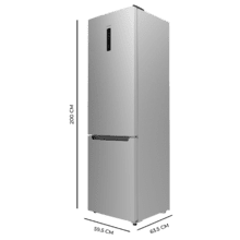 Bolero CoolMarket Combi 356 Inox E Frigorífico Combinado inox, 200 cm de altura e 59,5 cm de largura, 356 L de capacidade, Total No Frost, Classe energética E. Além disso, dispõe de diferentes modos como Fast Cooling e Fast Freezing, bem como de sistemas como MultiAirFlow e modo Férias.