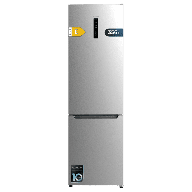 Bolero CoolMarket Combi 356 Inox E Frigorífico combi inox, 200cm alto y 59,5 cm ancho, capacidad 356L, Total No Frost, clase energética E. Además, cuenta con distintos modos como Fast Cooling y Fast Freezing, así como sistemas como MultiAirFlow y modo vacaciones.