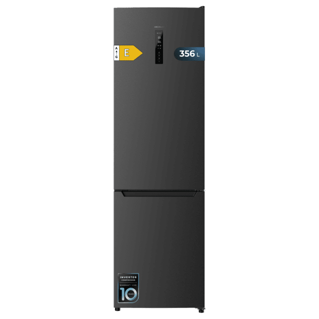 Bolero CoolMarket Combi 356 Dark E Frigorífico combi inox oscuro, 200cm alto y 59,5 cm ancho, capacidad 356L, Total No Frost, clase energética E. Además, cuenta con distintos modos como Fast Cooling y Fast Freezing, así como sistemas como MultiAirFlow y modo vacaciones.