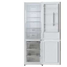 Bolero CoolMarket Combi 356 White Glass E Frigorífico combi cristal blanco, 200cm alto y 59,5 cm ancho, capacidad 356L, Total No Frost, clase energética E. Además, cuenta con distintos modos como Fast Cooling y Fast Freezing, así como sistemas como MultiAirFlow y modo vacaciones.